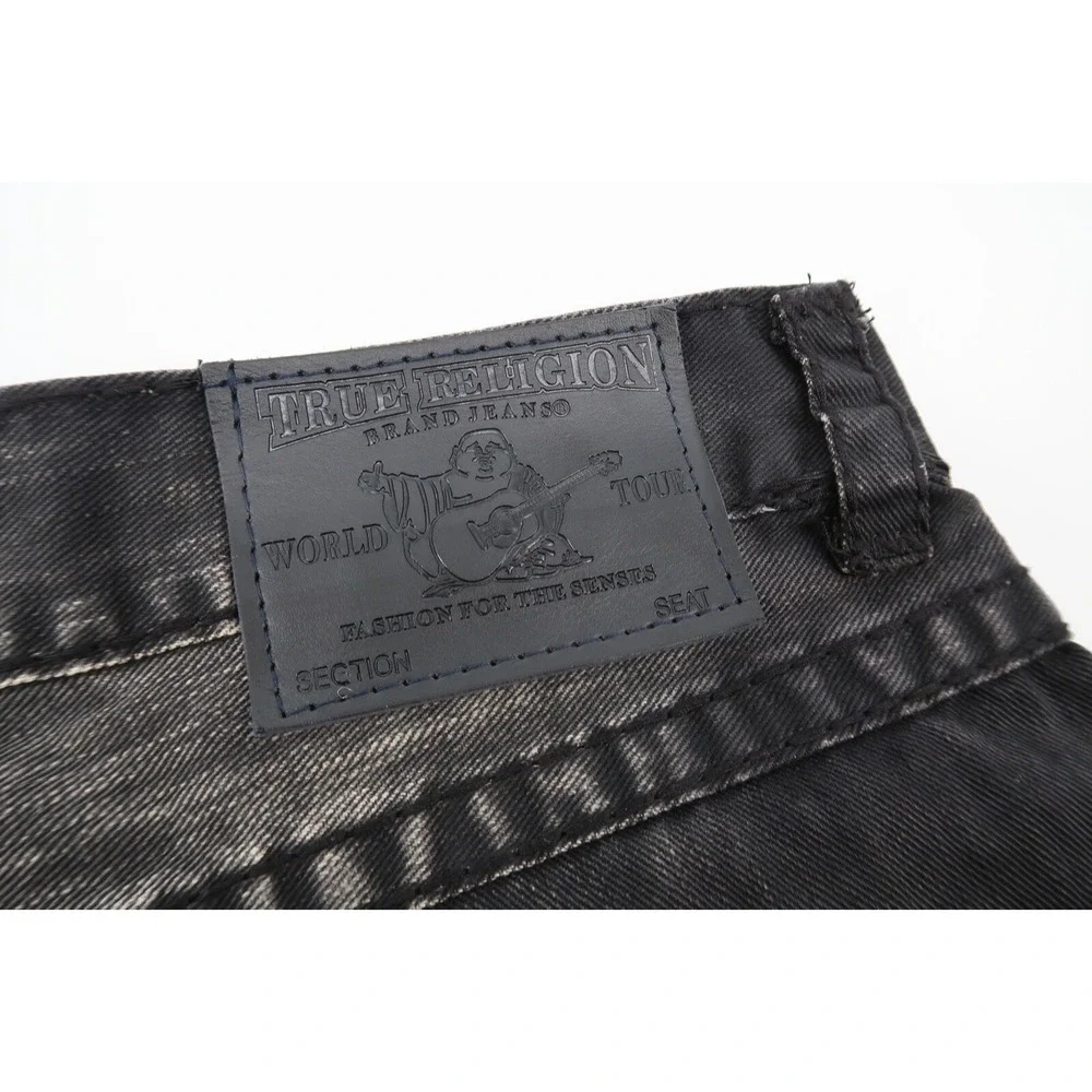 True Religion Mens 38 Black Acid Wash Straight Leg Jeans‎ USA Made Size 38x35